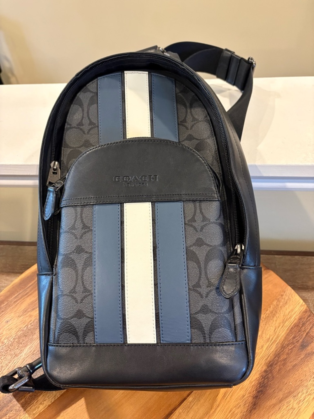 Coach F67249 West Pack, Sling bag, Signature Varsity Stripe Charcoal/Denim/Chalk